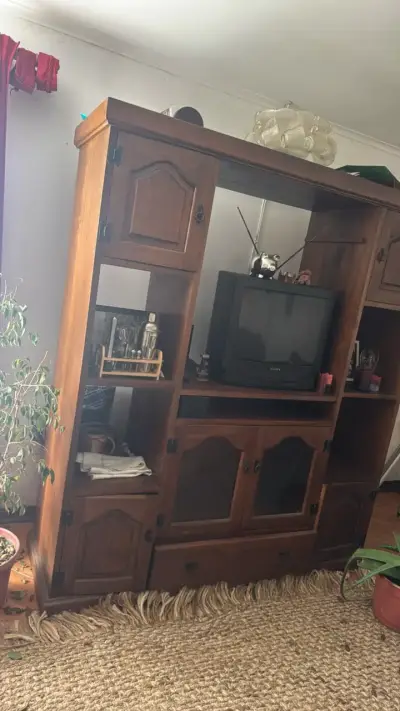 Mueble de rauli  para TV con estantes - miniatura 2