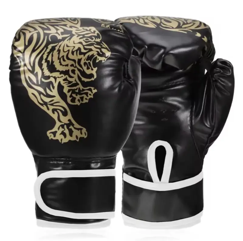 Guantes de boxeo negros con diseño de tigre
