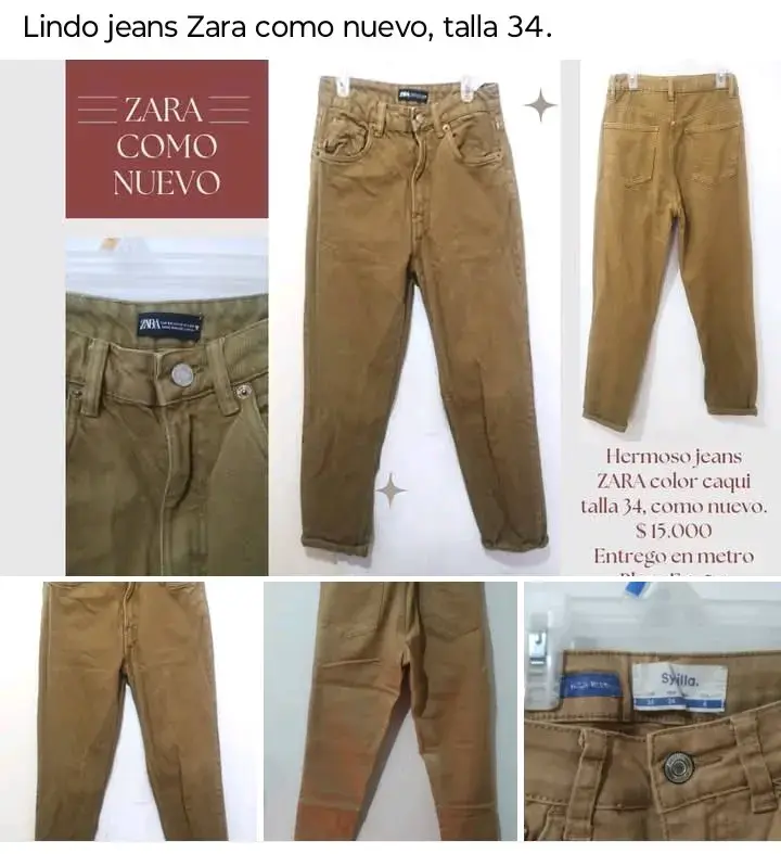 Jeans caqui Zara como nuevo talla 34