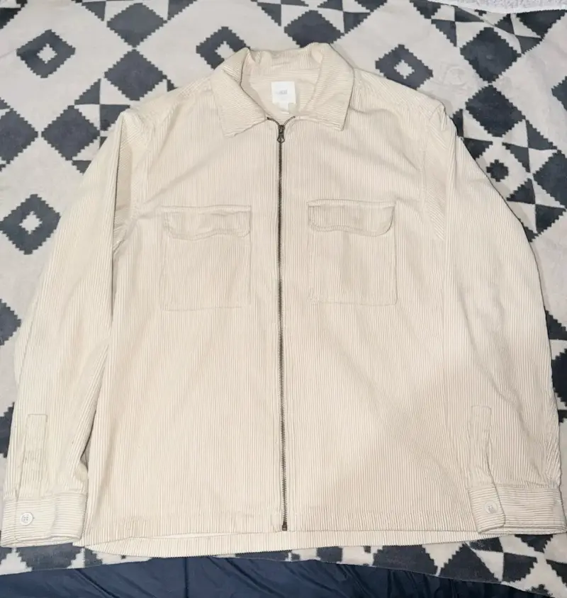 Chaqueta beige de cotelé con cierre - 1