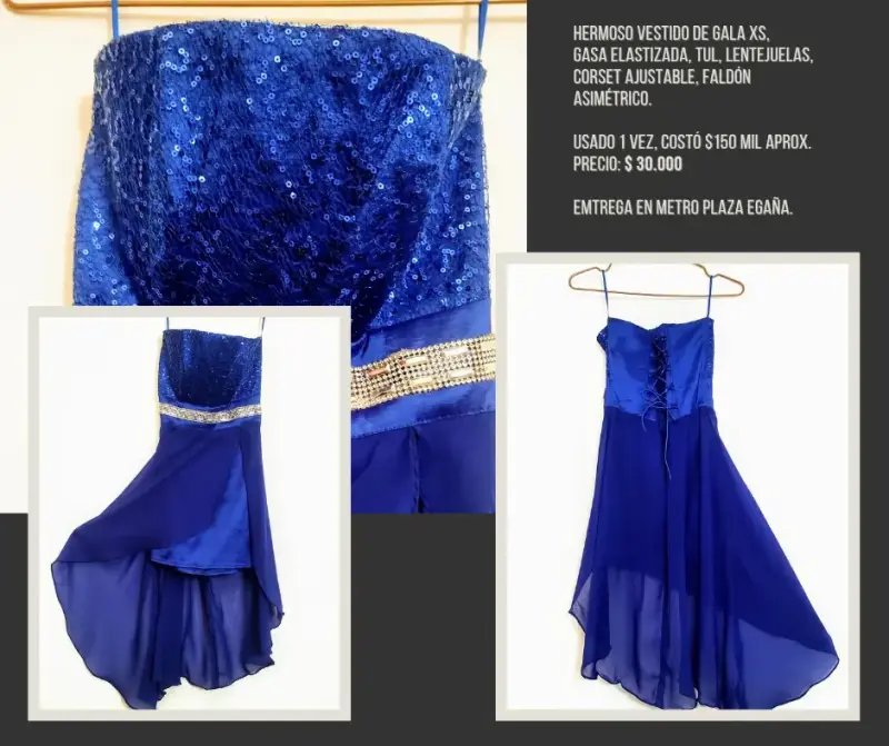 Vestido de gala azul con lentejuelas