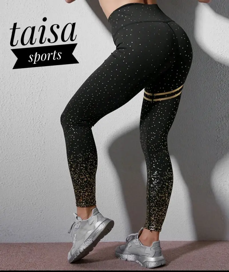 Leggings deportivos negros con brillo dorado s-m - 2