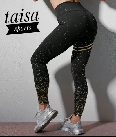 Leggings deportivos negros con brillo dorado s-m - miniatura 2