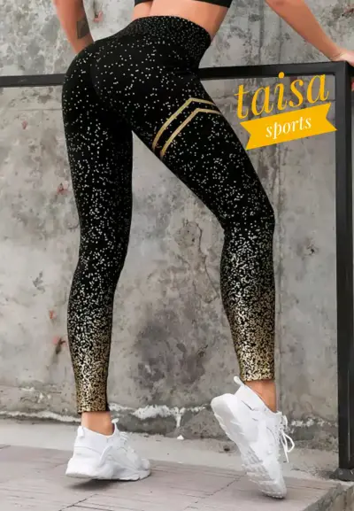Leggings deportivos negros con brillo dorado s-m - miniatura 3