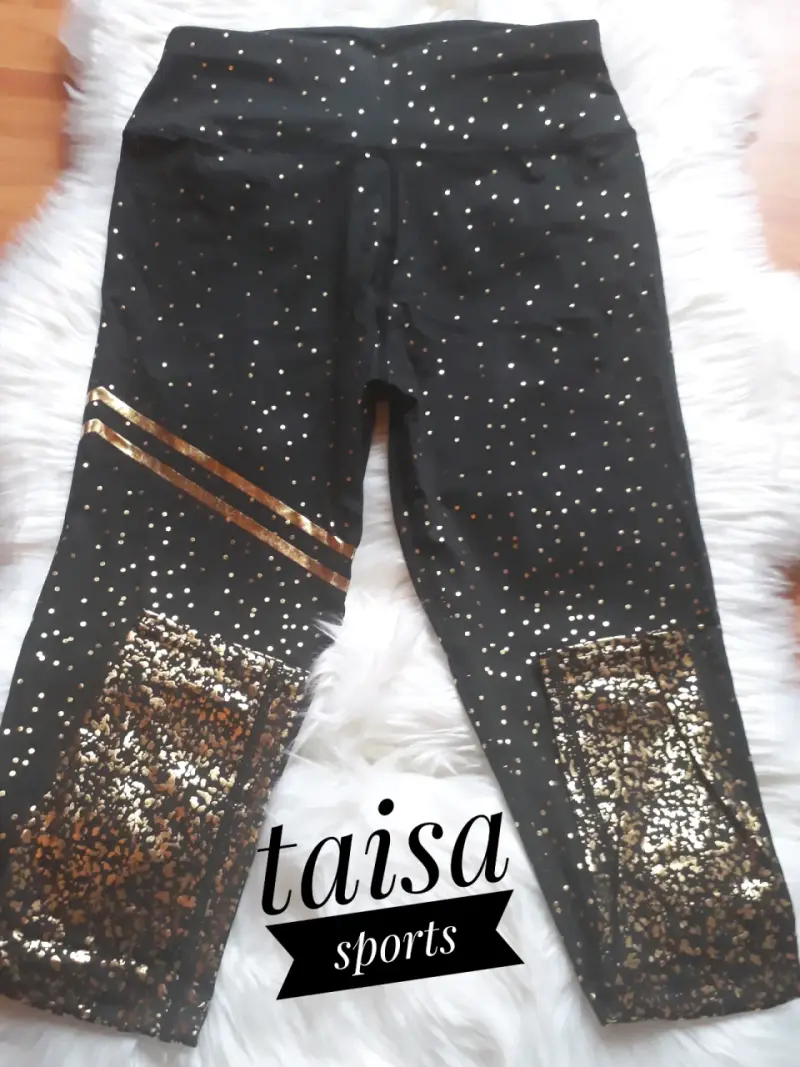 Leggings deportivos negros con brillo dorado s-m - 4