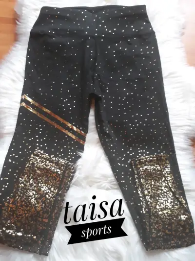 Leggings deportivos negros con brillo dorado s-m - miniatura 4