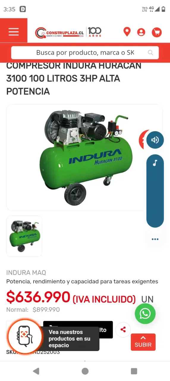 Compresor de aire Indura Huayca 2.0 HP - 2