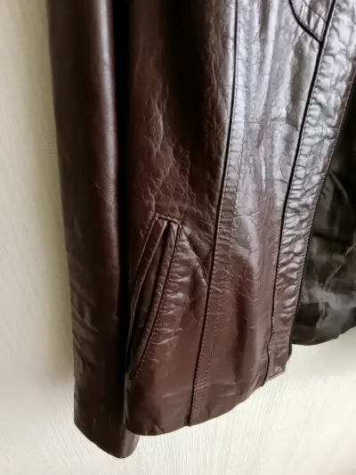 Chaqueta de cuero marrón para mujer - miniatura 2