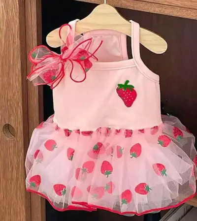 Vestido rosa con diseño de frutillas Talla Xs - miniatura 1