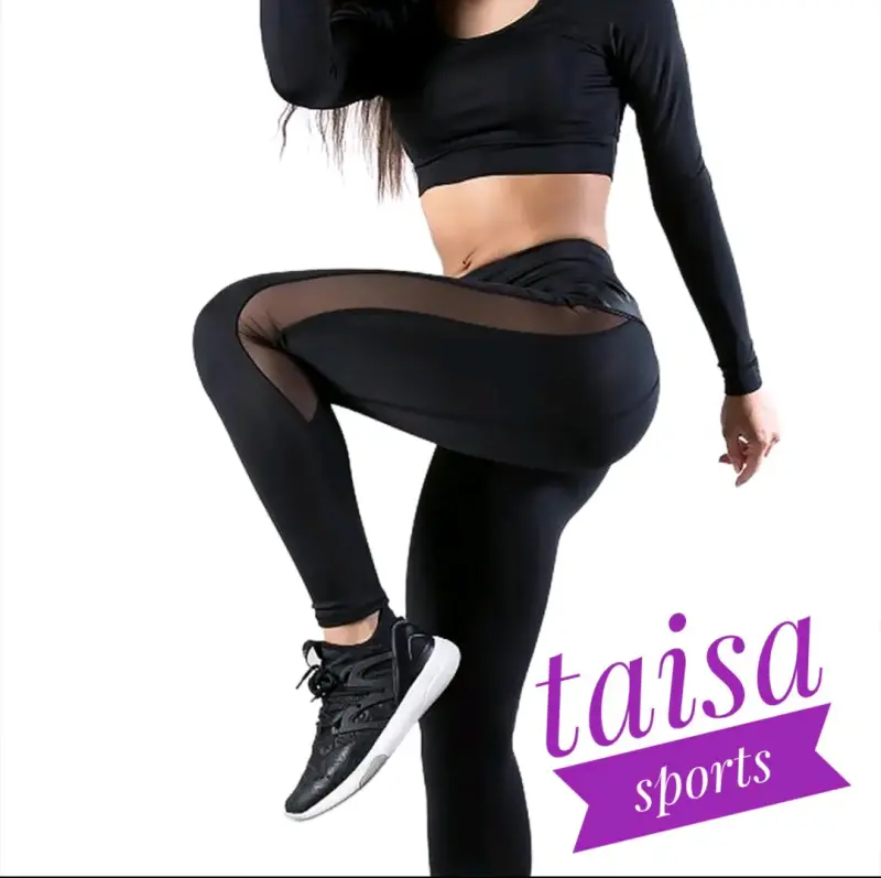 Leggings deportivos negros con paneles de malla - 2