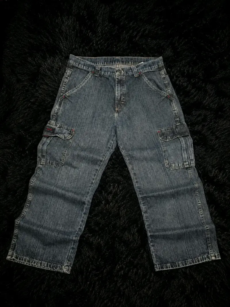 Pantalones cargo de mezclilla azul - 1