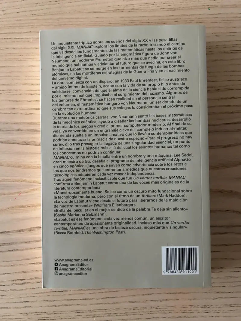 Libro 'Maniac' de Benjamín Labatut - 2