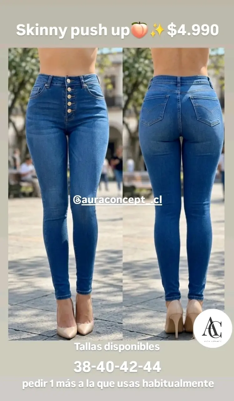 Jeans skinny push up azul mujer