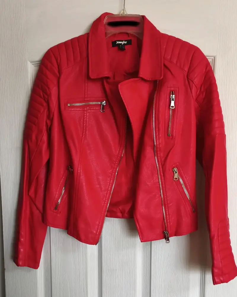 Chaqueta de eco cuero roja Jennifer con cierre - 1