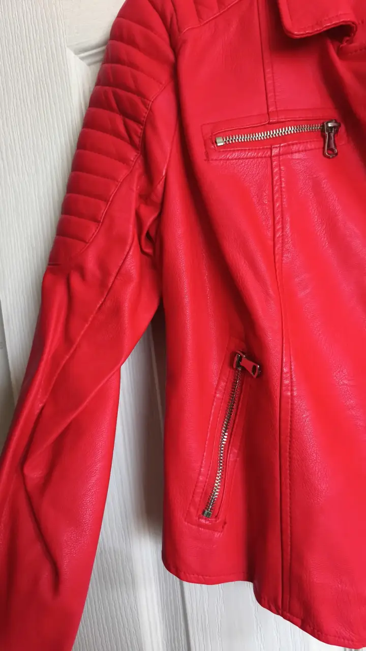 Chaqueta de eco cuero roja Jennifer con cierre - 3