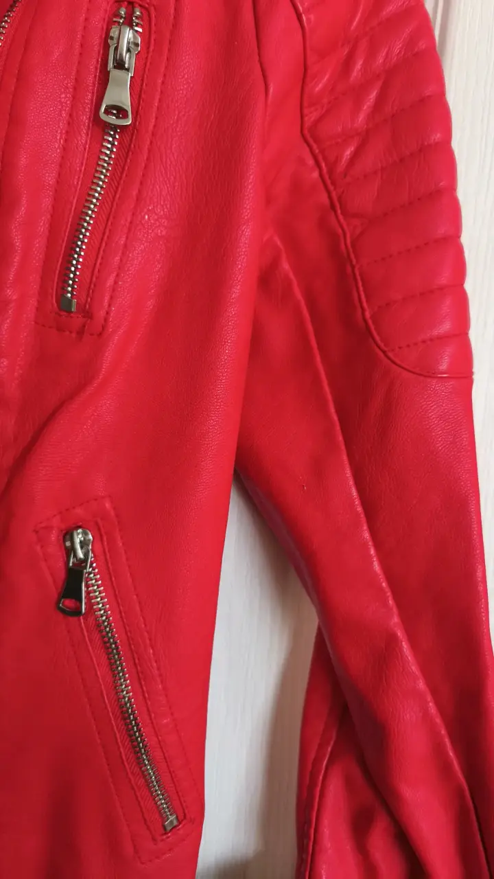 Chaqueta de eco cuero roja Jennifer con cierre - 5