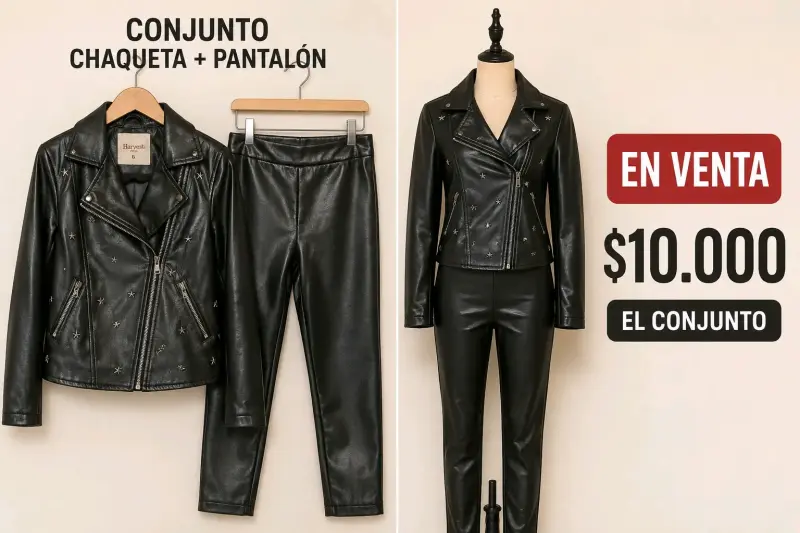 Conjunto chaqueta y pantalón de cuero sintético