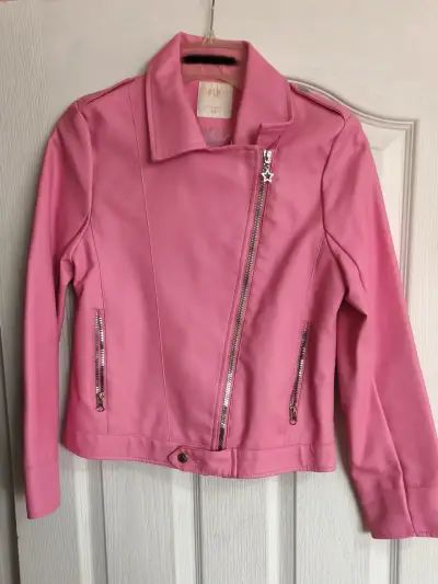 Chaqueta biker eco cuero rosa para mujer - miniatura 1