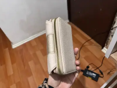 Billetera de cuero beige y rosa - miniatura 3