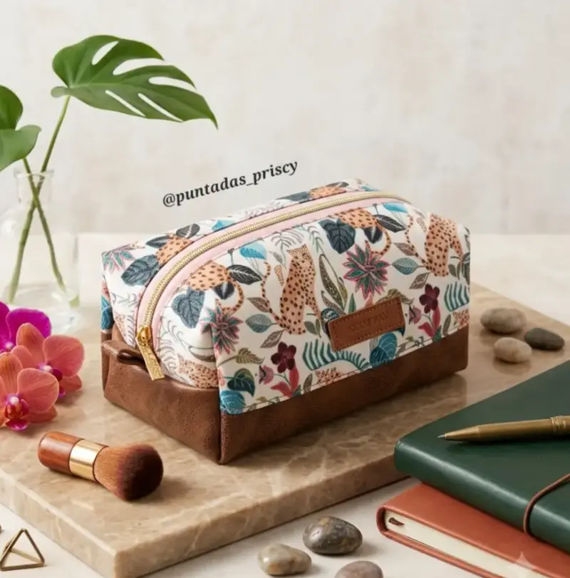 Neceser estampado floral y cuero sintético - 2