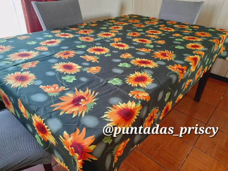 Mantel de mesa con diseño floral azul - 5