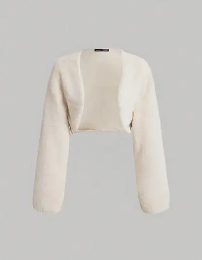 Chaqueta corta de felpa beige - miniatura 1