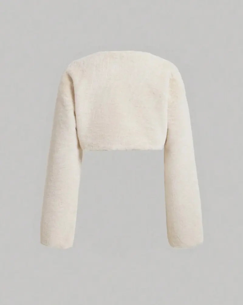 Chaqueta corta de felpa beige - 2