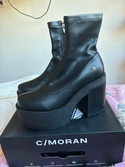 Botines efecto cuero negro con plataforma - miniatura 2
