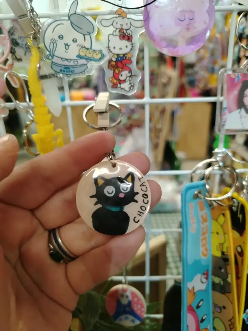 Llavero de cerámica Chococat hecho a mano