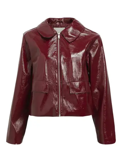 Chaqueta de cuero sintético burdeo con cierre - miniatura 1