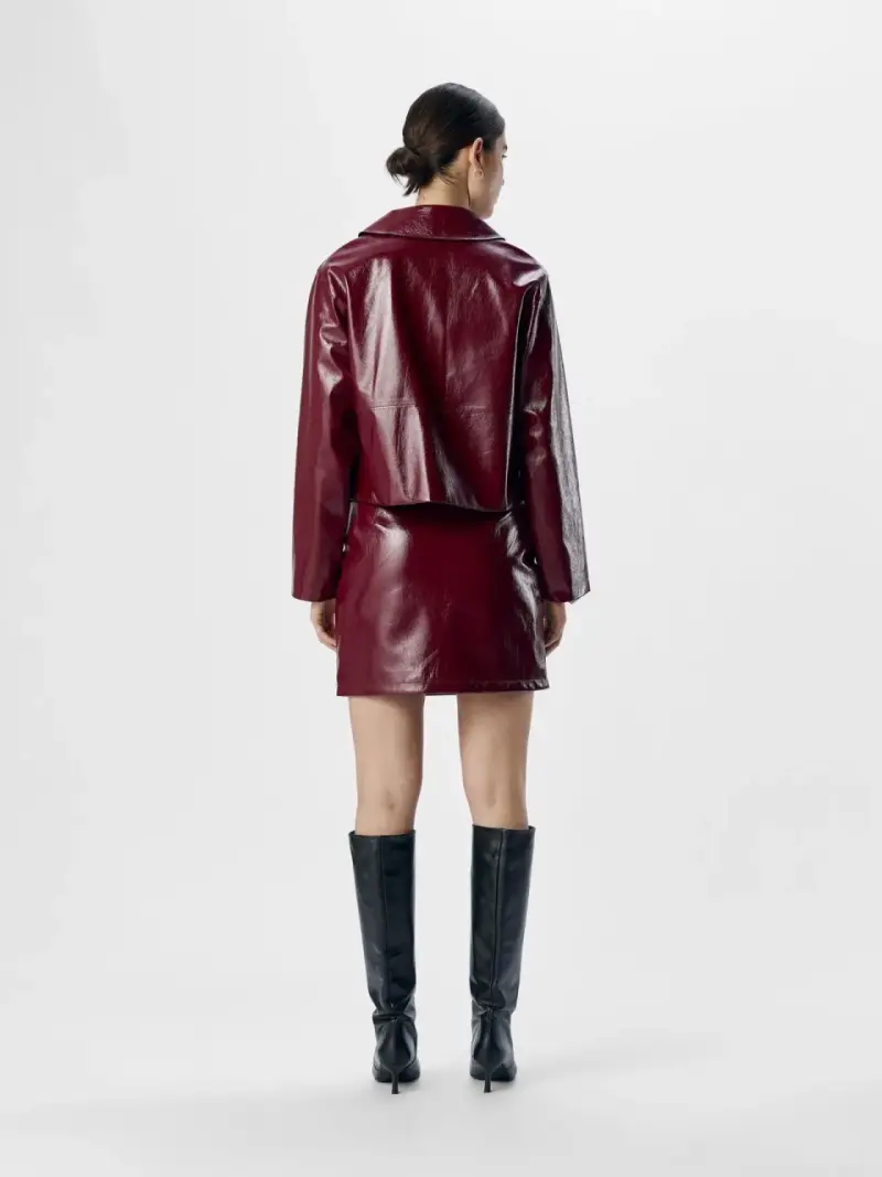 Chaqueta de cuero sintético burdeo con cierre - 3