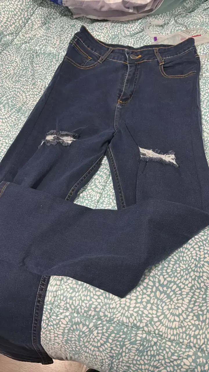Jeans azul desgastados para mujer - 1