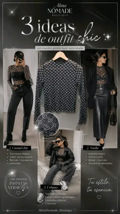 Polera mesh estampada negra - miniatura 1