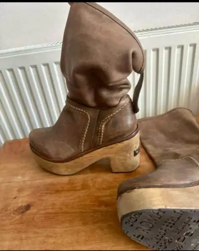 Botas de cuero marrón con plataforma EXOTICA - miniatura 1