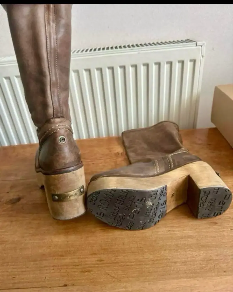 Botas de cuero marrón con plataforma EXOTICA - 3