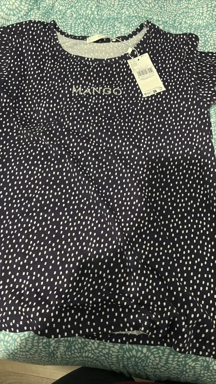 Polera Mango azul con estampado de puntos - 1
