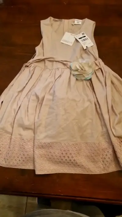 Vestido de niña Coniglio rosa con flor - miniatura 1