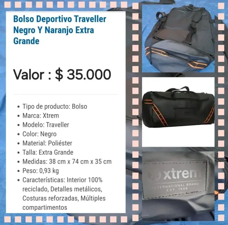 Bolso deportivo Xtrem Traveller negro y naranjo