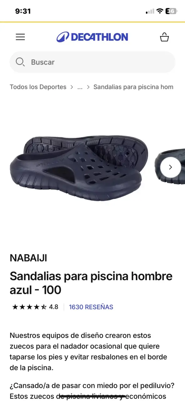 Sandalias de piscina Nabaiji azul para hombre - 1