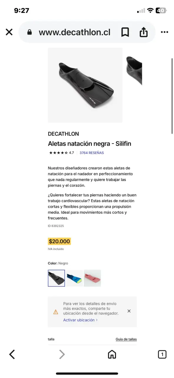 Aletas de natación negras Silifin Decathlon