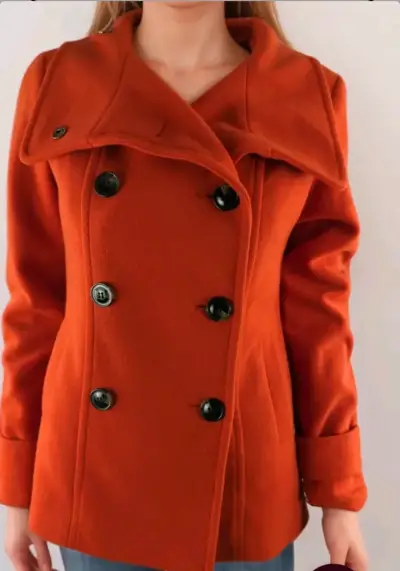 Abrigo de lana naranja con botones - miniatura 1
