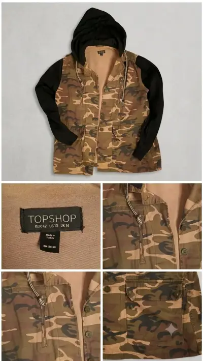 Chaqueta militar Topshop mangas y capucha buzo - miniatura 1