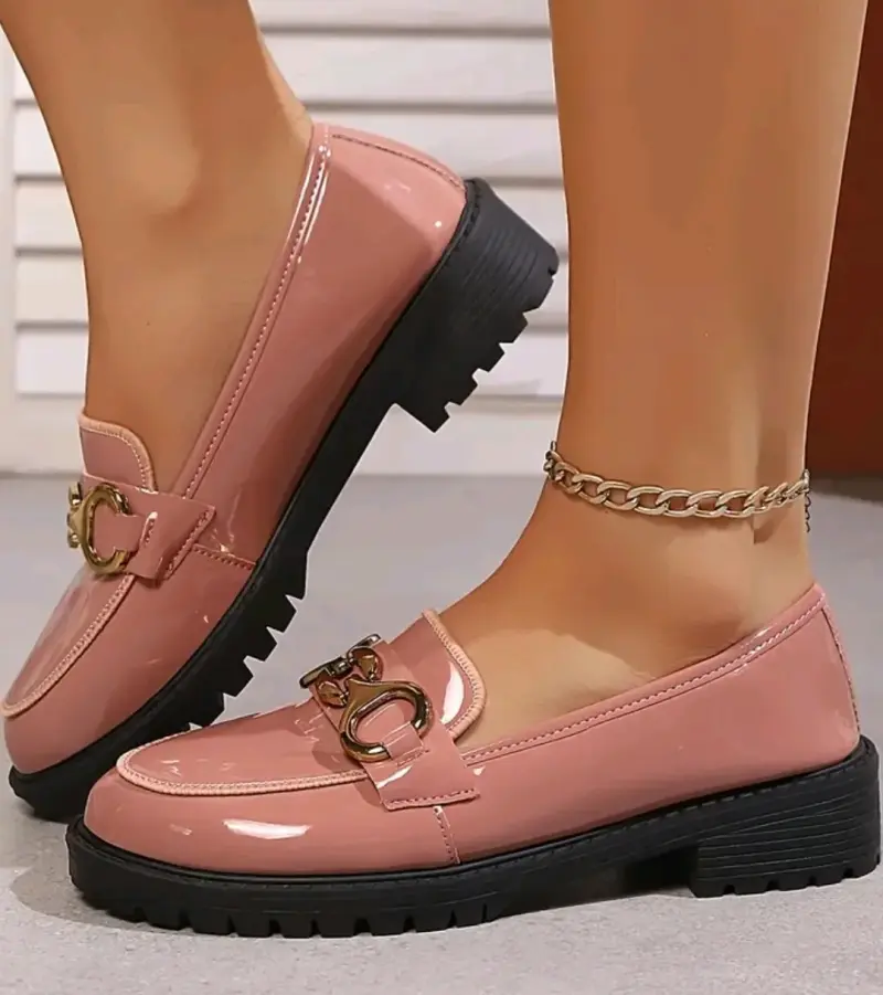 Mocasines rosados con detalle dorado - 5