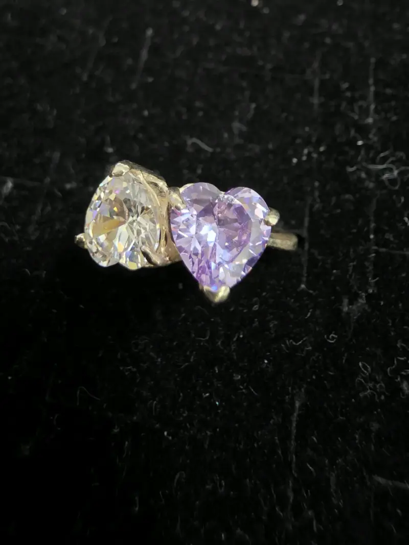 Anillo de doble corazón con piedras brillantes - 2