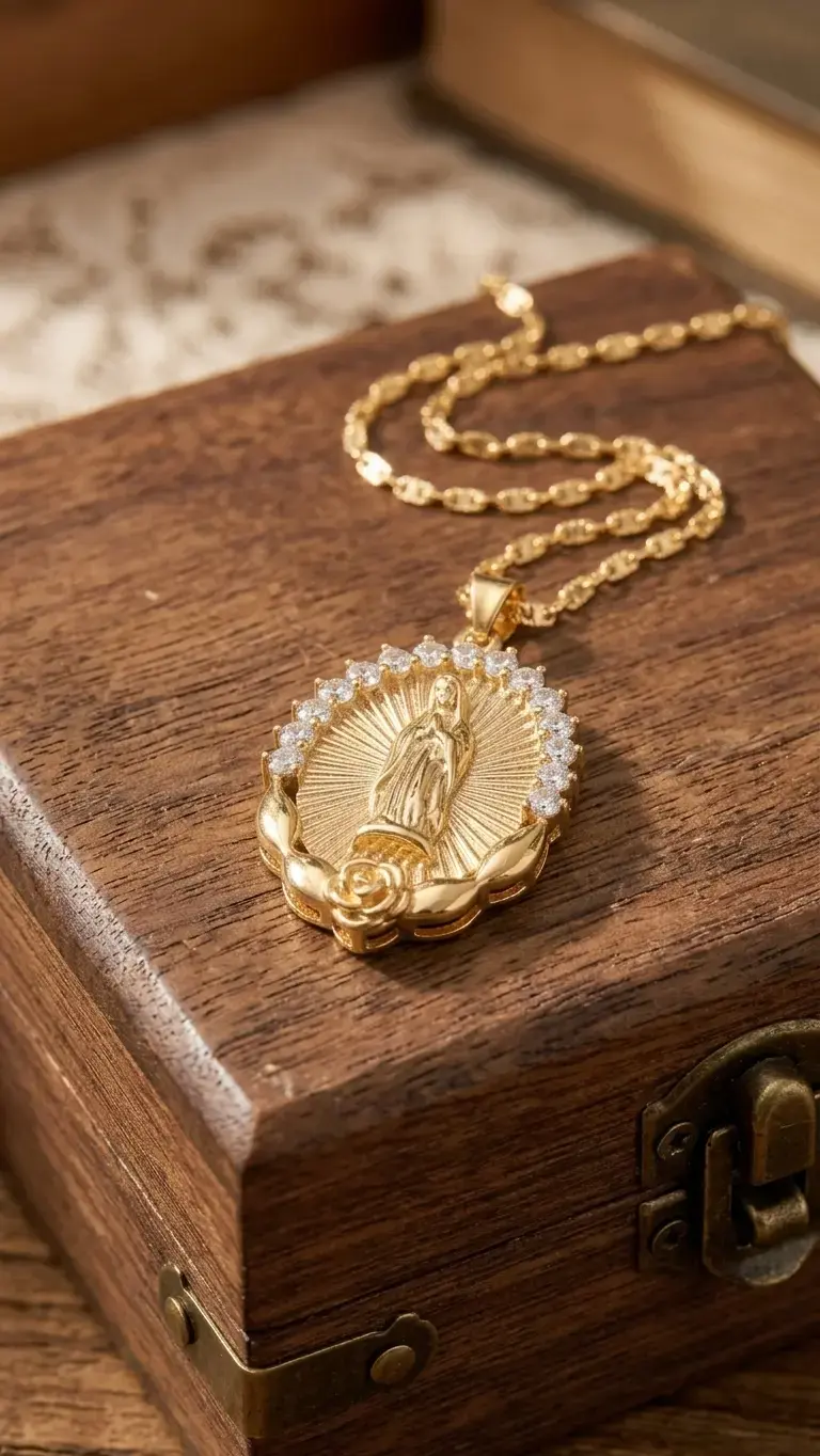 Collar dorado con medalla religiosa - 1