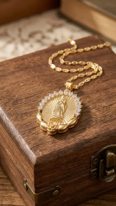 Collar dorado con medalla religiosa - miniatura 1