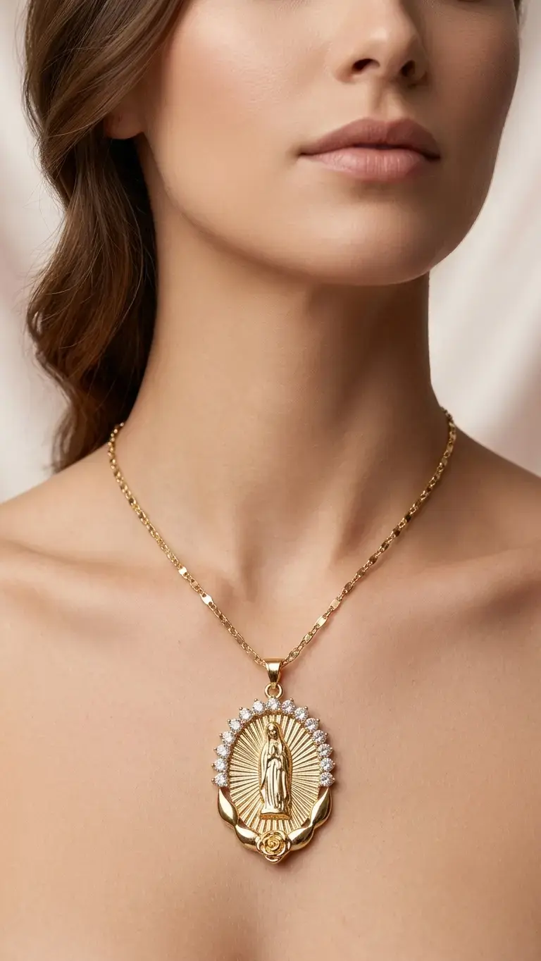 Collar dorado con medalla religiosa - 2