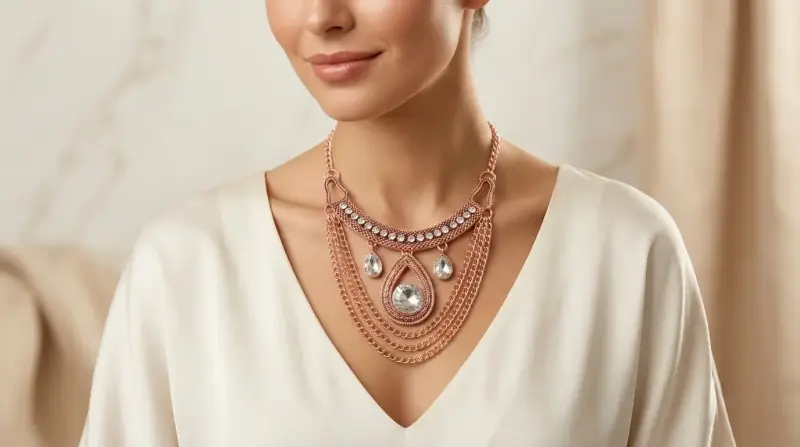 Collar de Declaración Étnico con Cristales y Caden - 2