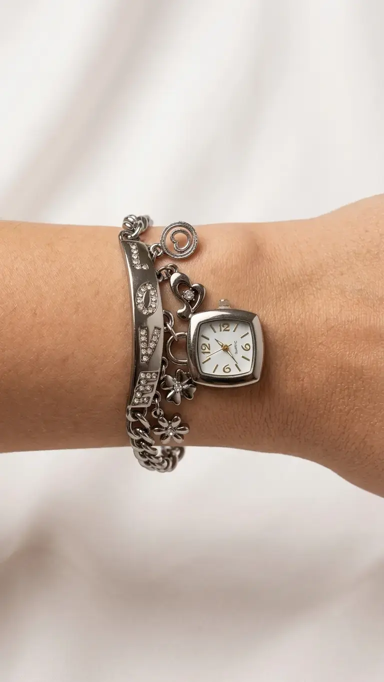 Reloj Pulsera de Plata con Dijes "Love" y styl Y2Y - 2