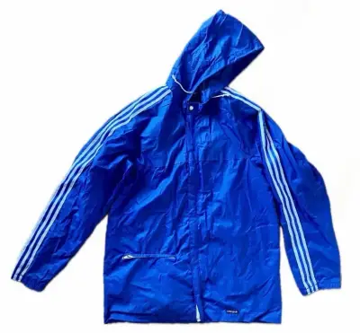 Cortaviento Adidas azul con capucha y franjas - miniatura 1